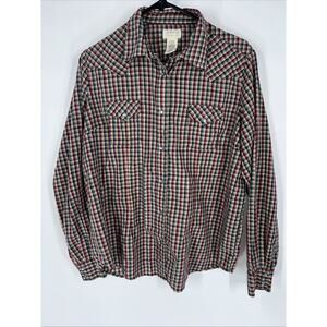 Wrangler As Real As Wrangler Shirt Womens L Pearl Snap Plaid Long Sleeve